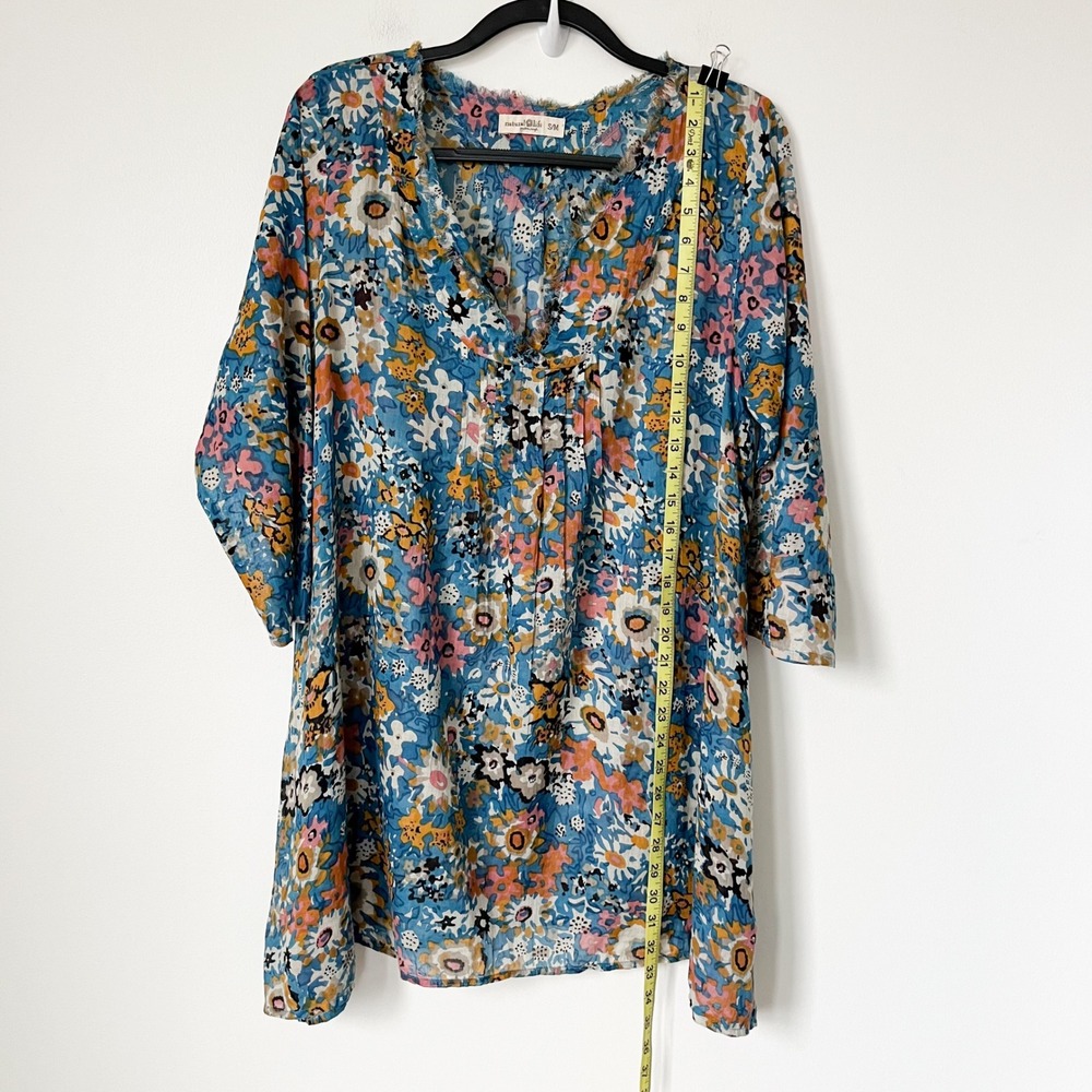 Natural Life Boho Floral Tunic Dress Swim Coverup Womens Small Medium Blue Pink - Picture 9 of 12